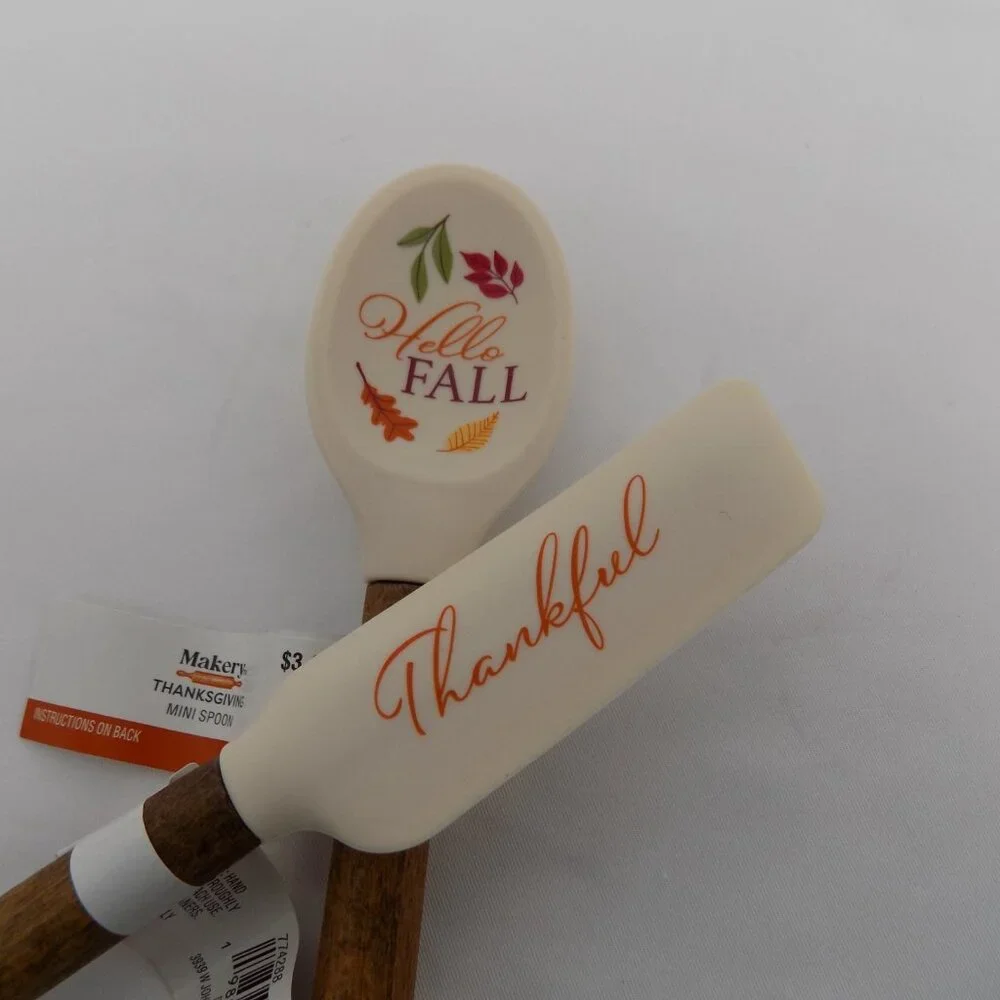 6 Makery Silicon Wooden Mini Kitchen Utensil Set Thanksgiving Themed Fall Autumn